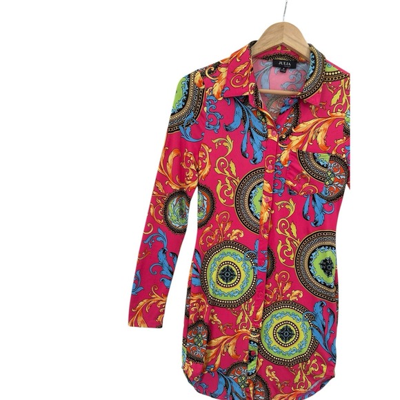 Julia by Love J Shirt Dress Womens Size M Button Up Versailles Cottagecore Artsy - Picture 9 of 11